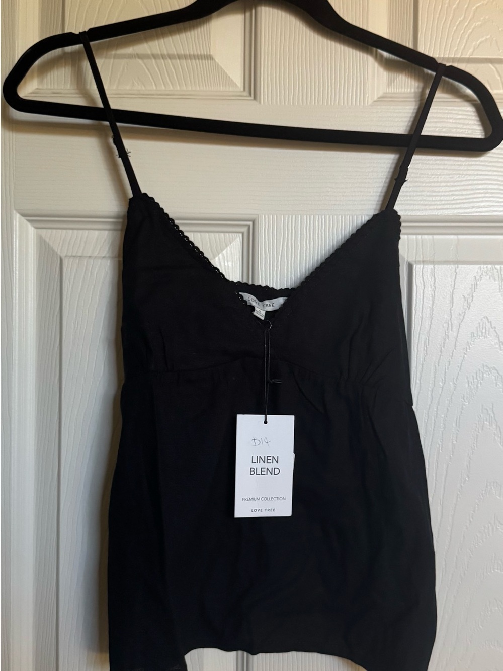 NWT Love Tree Black Linen Blend Spaghetti Strap Tank, Various Sizes